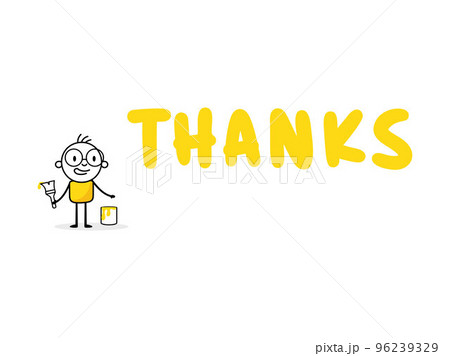 Man drawing yellow word thanks. Business, marketing and advertising concept. Vector stock illustration Man drawing yellow word thanks. Business, marketing and advertising concept. Vector stock illustration 96239329