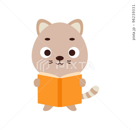 Cute little cat reading book on white background. Cartoon animal character for kids t-shirt, nursery decoration, baby shower, greeting card, house interior. Vector stock illustration Cute little cat reading book on white background. Cartoon animal character for kids t-shirt, nursery decoration, baby shower, greeting card, house interior. Vector stock illustration 96239331