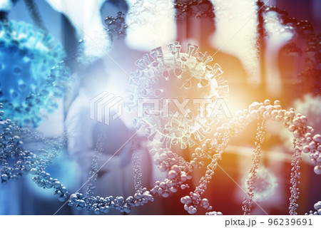 Abstract medical background with dna and covid 19 virus Abstract medical background with dna and covid 19 virus 96239691