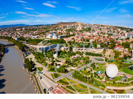 Tbilisi old town aerial panoramic view Tbilisi old town aerial panoramic view 96239956