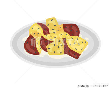 お皿に盛り付けた、大学芋のイラスト お皿に盛り付けた、大学芋のイラスト 96240167