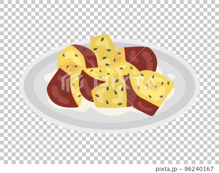 お皿に盛り付けた、大学芋のイラスト お皿に盛り付けた、大学芋のイラスト 96240167
