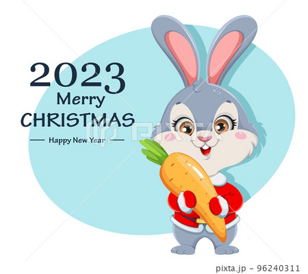 Cute cartoon rabbit. Merry Xmas and Happy New year Cute cartoon rabbit. Merry Xmas and Happy New year 96240311