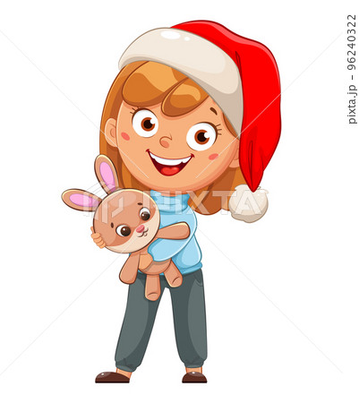 Cute girl cartoon character in Santa hat 96240322