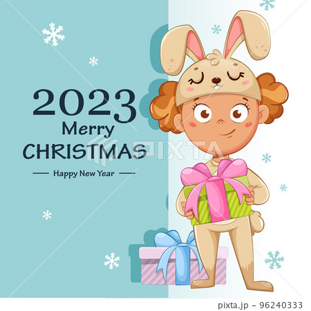 Cute little girl in a costume of rabbit 96240333
