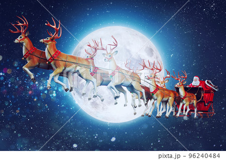 Santa claus in a sleigh ready to deliver presents with sleigh 96240484
