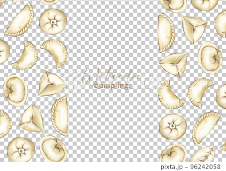 Menu design with hand drawn chinese dumpling. Asian steamed food. Homemade wrapper with filling. Traditional cuisine for asian restaurant and recipe. Savoury dumpling made from dough. 96242058