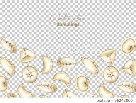 Border design with hand drawn chinese dumpling. Asian steamed food. Homemade wrapper with filling. Traditional cuisine for asian menu, restaurant and recipe. Savoury dumpling made from dough. Border design with hand drawn chinese dumpling. Asian steamed food. Homemade wrapper with filling. Traditional cuisine for asian menu, restaurant and recipe. Savoury dumpling made from dough. 96242060