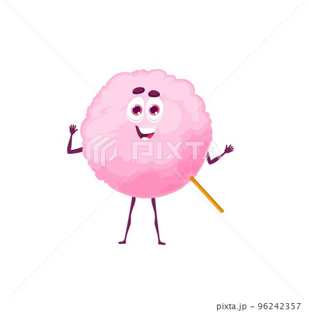 Cartoon pinky cotton candy floss character. Candy cotton kawaii personage, isolated vector dessert, sweets, pink pastry for kids menu. Sweet confectionery tasty food with cute smiling face. Cartoon pinky cotton candy floss character. Candy cotton kawaii personage, isolated vector dessert, sweets, pink pastry for kids menu. Sweet confectionery tasty food with cute smiling face. 96242357