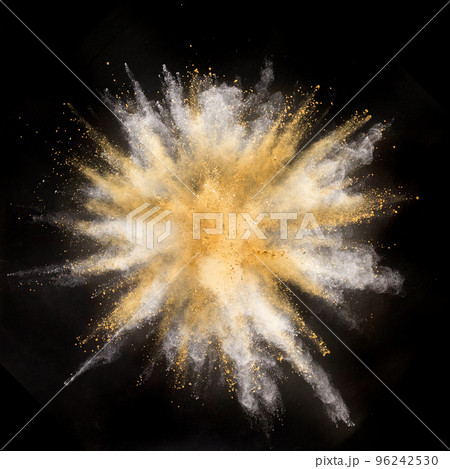 Freeze motion shot of color powder explosion isolated on black background 96242530