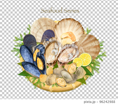 Luxury seafood platter-shellfish-seafood series illustration hand-drawn set material 96242988