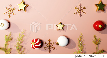 Christmas border - baubles and stars - 3D 96243304