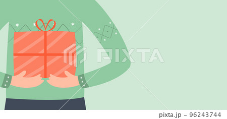 Cute cartoon surprised girl holding a present box. A holiday gift. Christmas concept 96243744