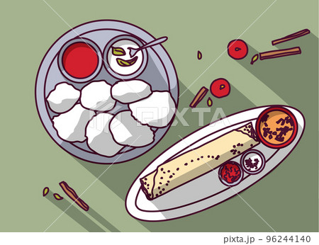Idli and dosa indian food top view 96244140