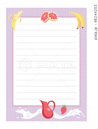 Recipe card. Cooking card template. Culinary notes and sticker with cute ingredients. Menu note template 96244203