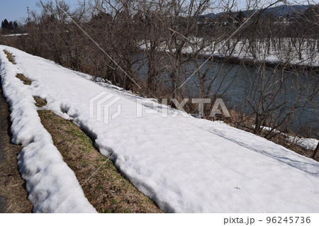 豪雪地域の雪溶け風景 96245736
