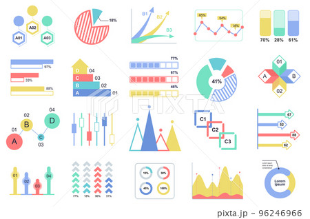 Set of infographic elements data visualization vector design template with different chart, diagram, flowchart, workflow, timeline. Infographics for business statistics, planning and analytics. 96246966