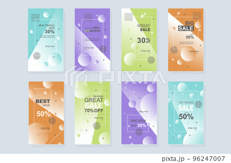 Big Sale template for instagram stories. Mockups vertical design with abstract promo banners. Online shopping at blogs with special discounts. Collection layouts for insta story at social network 96247007