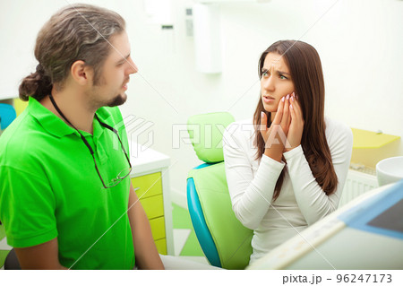 Young Dentist treating a female Patient in the dental studio Young Dentist treating a female Patient in the dental studio 96247173