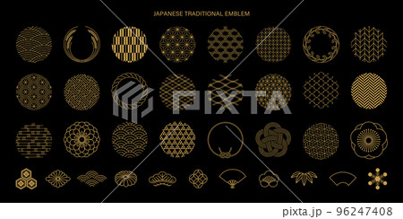 エレガンスな日本の文様とアイコンセット エレガンスな日本の文様とアイコンセット 96247408