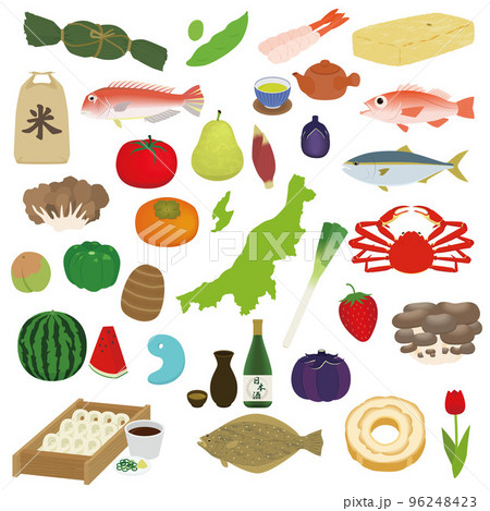 新潟県の地図と特産品のイラスト 96248423