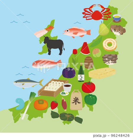 新潟県の地図と特産品のイラスト 96248426