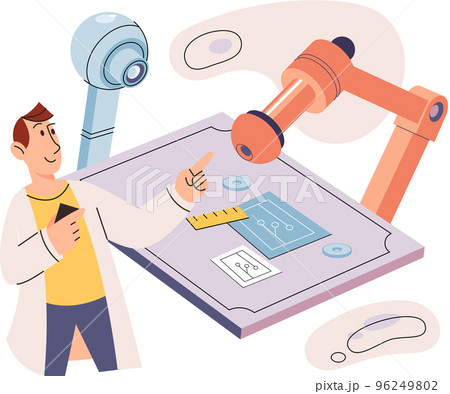 Manufacturing process at automated production industry. Scientist creates robot. Smart industry 96249802