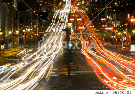 traffic time lapse long exposure urban city life rush hours in Sherbrooke Quebec Canada traffic time lapse long exposure urban city life rush hours in Sherbrooke Quebec Canada 96250305