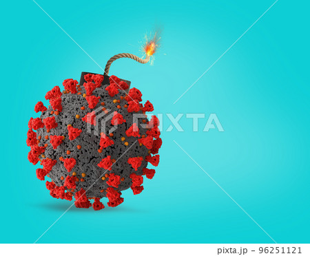 Coronavirus covid-19 ready to explode like a bomb. Concept of dangerousness. cyan background 96251121