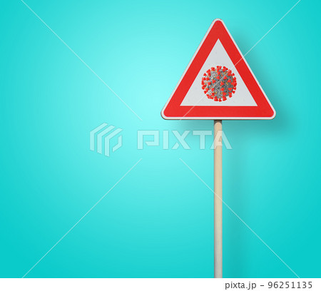 Signpost with coronavirus simbol. Concept of covid-19 virus alert 96251135