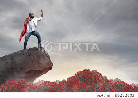 Super hero doctor with red cloak wins against viruses 96252003