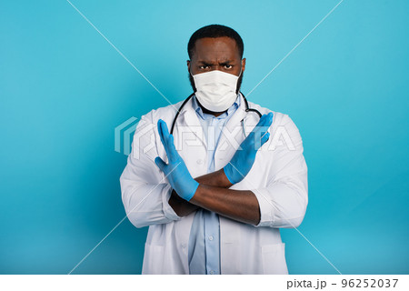 Hospital is closed because is full of patients infected with the covid 19 coronavirus. Blue background Hospital is closed because is full of patients infected with the covid 19 coronavirus. Blue background 96252037
