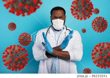 Hospital is closed because is full of patients infected with the covid 19 coronavirus. Blue background Hospital is closed because is full of patients infected with the covid 19 coronavirus. Blue background 96252041