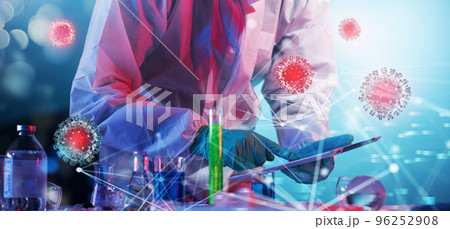 Medical researcher tries to find a solution to the virus. Concept of viruses and bacteria research Medical researcher tries to find a solution to the virus. Concept of viruses and bacteria research 96252908