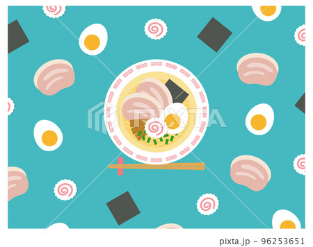 具が飛び散っているラーメン壁紙 ブルーのイラスト素材