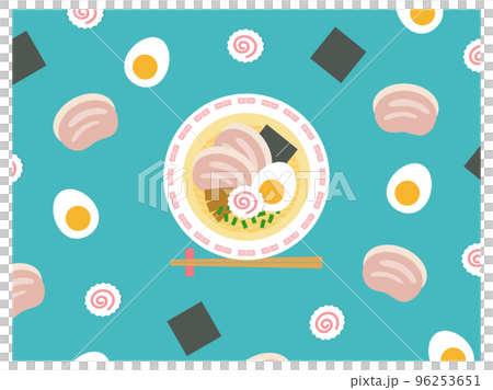 Ramen wallpaper with scattered ingredients _ blue 96253651