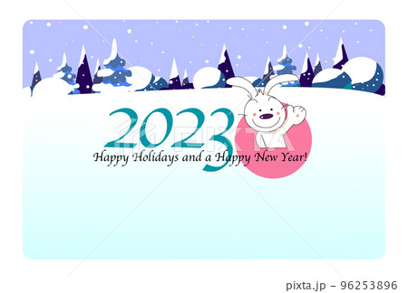 年賀状2023_雪の風景に白うさぎ 96253896