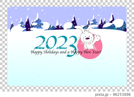 年賀状2023_雪の風景に白うさぎ 96253896