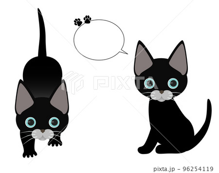 青い目の可愛いいたずら仔猫と吹き出しのイラストセット 96254119