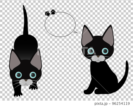 青い目の可愛いいたずら仔猫と吹き出しのイラストセット 96254119