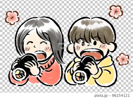 男孩和女孩吃 Ehomaki 刷觸摸圖 96254121