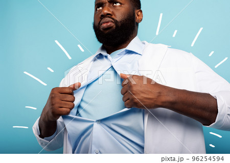 Medic acts like a superhero to fight pandemic of covid19 coronaviruses. Blue background 96254594