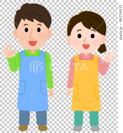 幼兒園老師揮舞著手的男人和女人的插圖 96254831