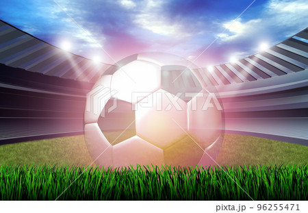 Glowing Soccer Ball In A Stadium Glowing Soccer Ball In A Stadium 96255471