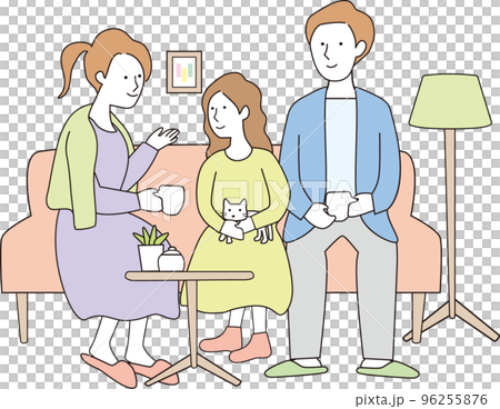部屋でくつろぐ家族ラインあり 96255876