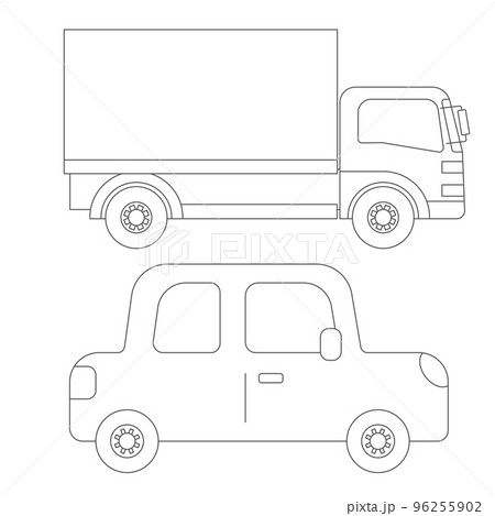 トラックと自動車のイラスト（線画） 96255902