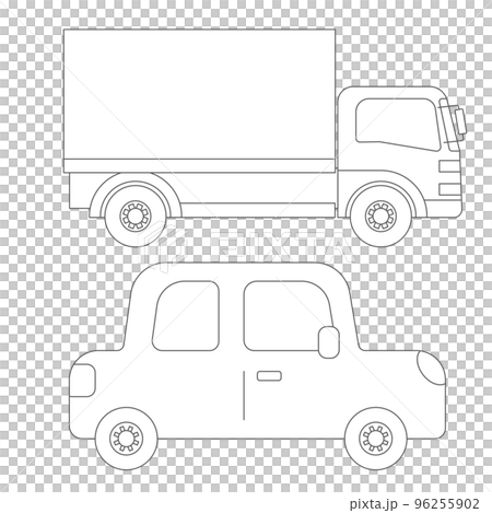 トラックと自動車のイラスト（線画） 96255902
