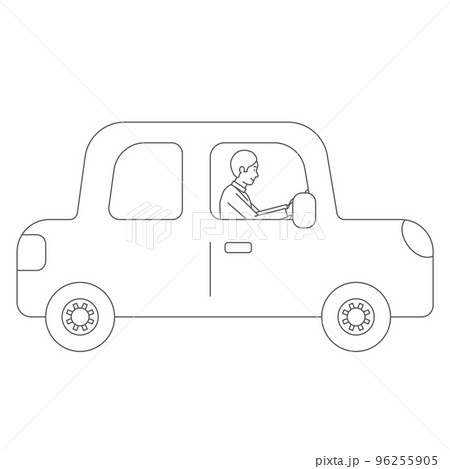 自家用車を運転する男性ドライバー（線画） 96255905