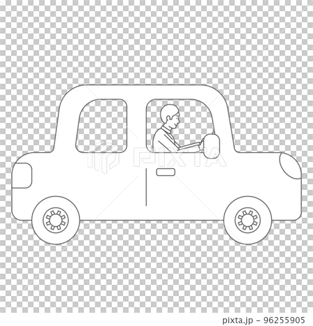 自家用車を運転する男性ドライバー（線画） 96255905