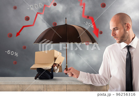 Concept of assistance in your business with a big businessman that holds an umbrella 96256316